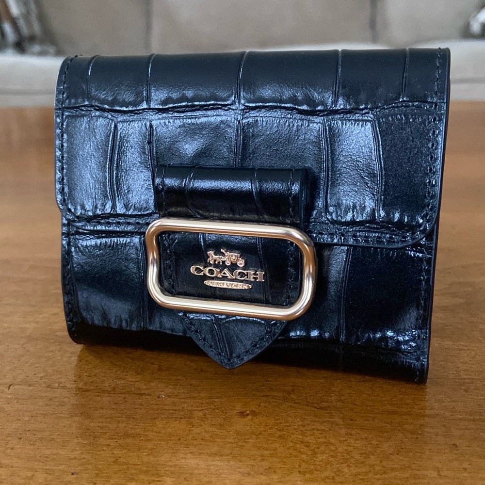 Coach Morgan Small Wallet, Leather, Black Crocodile, NWT